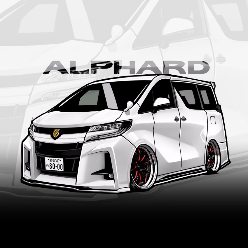 car chibi chris_ilst commission highres license_plate motor_vehicle no_humans original stance_(vehicle) toyota toyota_alphard van vehicle_focus