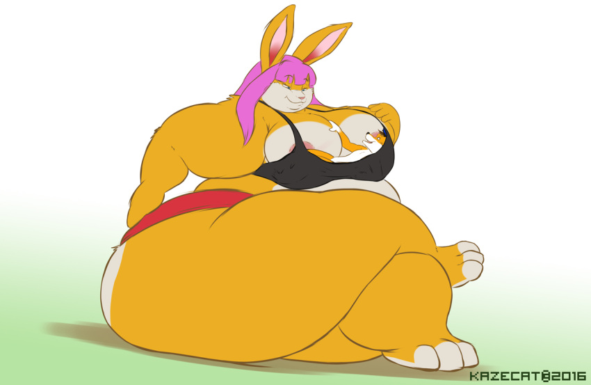 2016 anthro areola belly big_belly big_breasts big_butt bra breasts butt canid canine cleavage clothed clothing feet female fox fur hair huge_belly huge_breasts huge_butt inside_clothing jiggly_(kazecat) kazecat lagomorph leporid male male/female mammal mostly_nude nipples obese obese_anthro obese_female orange_body orange_fur overweight overweight_anthro overweight_female ozzifoxy paws pink_hair rabbit rabbit_ears simple_background smile thick_thighs underwear