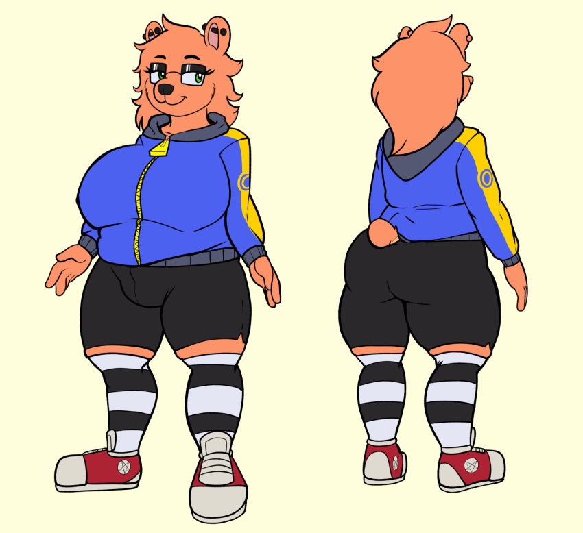 anthro bear big_breasts breasts butt clothing ear_piercing eyewear female footwear fours411 glasses hi_res hoodie legwear mammal model_sheet piercing shoes socks solo sunny_(lambchan) tagme thigh_highs topwear trans_(lore) trans_woman_(lore)