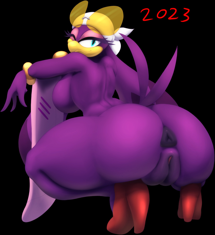 anthro anus astroodragon avian big_butt bird breasts butt clothing female footwear genitals hi_res high_heels looking_at_viewer looking_back looking_back_at_viewer one_eye_closed pussy sadflowerhappy sega solo sonic_riders sonic_the_hedgehog_(series) wave_the_swallow wink