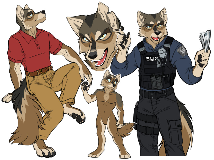 4:3 anthro athletic bulletproof_vest canid canine canis canis_wulfen cockiestspaniel grizzlygus male mammal model_sheet police police_officer solo swat tactical_gear wolf