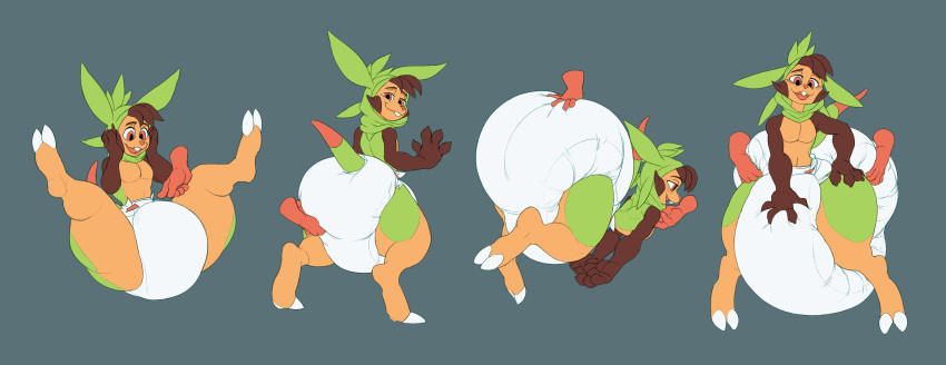 absurd_res anthro big_diaper chespin clean_diaper diaper diaper_grope diaper_growth digitigrade generation_6_pokemon hi_res hood magic_hands male_(lore) nintendo pokemon pokemon_(species) rook_(rouwrf) rouwrf thick_thighs