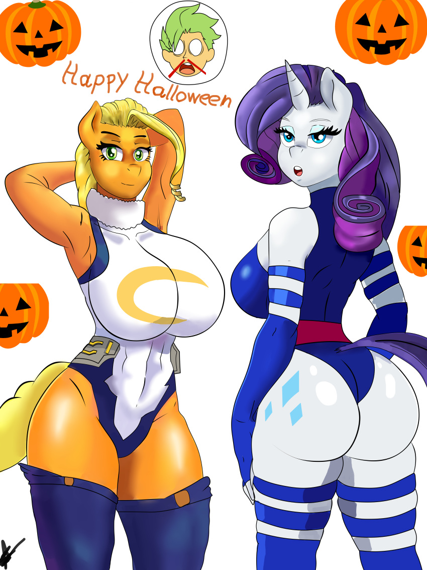 00284_(character) absurd_res andromorph anthro clothing cosplay costume duo female female/female friendship_is_magic halloween hasbro hi_res holidays human humanoid intersex lazulito mammal my_little_pony rarity_(mlp) spike_(mlp)