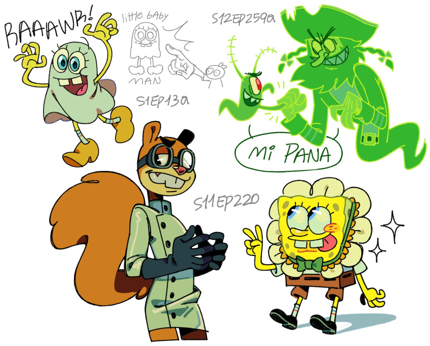 anthro bottomwear buckteeth clothed clothing costume dress female footwear fully_clothed ghost group halloween_costume hi_res humanoid male mammal mao_draws marine nickelodeon plankton_(species) rodent sandy_cheeks sciurid sea_sponge sheldon_j._plankton shoes shorts smile socks spirit spongebob_squarepants spongebob_squarepants_(character) teeth the_flying_dutchman tongue tongue_out tree_squirrel