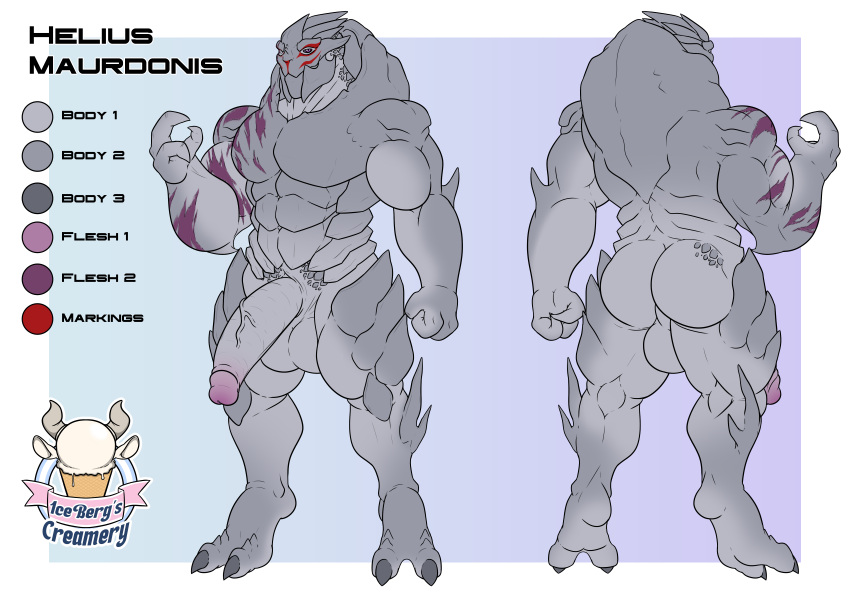 1ceberg absurd_res alien anthro balls big_balls big_penis butt erection front_view genitals hi_res male mass_effect model_sheet muscular muscular_male nude penis rear_view solo standing turian