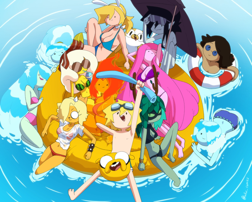 absurd_res adventure_time anthro bacon bear bikini bikini_bottom bikini_top black_hair blonde_hair breakfast_princess breasts bronwyn brother_(lore) brothers_(lore) butt cake_the_cat candy_people_(at) canid canine canis cartoon_network cleavage clothed clothing demon demon_humanoid denise_(adventure_time) domestic_cat domestic_dog egg_creature elemental_creature elemental_humanoid eyewear eyewear_on_head fake_ears fake_rabbit_ears felid feline felis female finn_the_human fionna_the_human fire fire_creature fire_humanoid flame_princess flora_fauna food food_creature fruit goggles goggles_on_head grandchild_(lore) granddaughter_(lore) grandfather_(lore) grandfather_and_grandchild_(lore) grandfather_and_granddaughter_(lore) grandparent_(lore) grandparent_and_grandchild_(lore) group hair hi_res horn human humanoid huntress_wizard hybrid inker_comics jake_the_dog leaf leaf_hair liquid_hair living_gum male mammal marceline_abadeer meat melon niece_(lore) partially_submerged pink_hair plant plant_hair plant_humanoid ponytail ponytail_water_nymph_(at) pose princess_bubblegum pseudo_hair rainicorn sibling_(lore) side_boob simon_petrikov sitting smile square_crossover sunglasses swimwear translucent translucent_clothing umbrella uncle_(lore) uncle_and_niece_(lore) unicorn_horn unnamed_water_nymph_(at) vampire water_nymph watermelon young