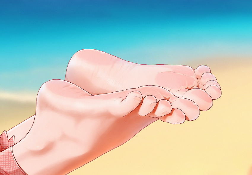 1girl blue_background blurry blurry_background depth_of_field feet feet_only foot_focus highres light_brown_background original qiufengxiaose soles solo toenails toes two-tone_background