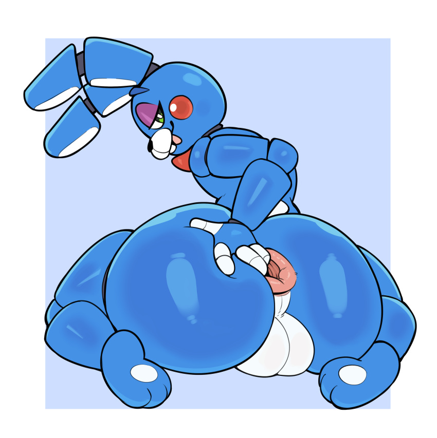 2023 absurd_res anthro big_butt butt digital_media_(artwork) five_nights_at_freddy's five_nights_at_freddy's_2 girly hi_res huge_butt male rear_view scottgames simple_background solo thick_thighs toy_bonnie_(fnaf) virito wide_hips