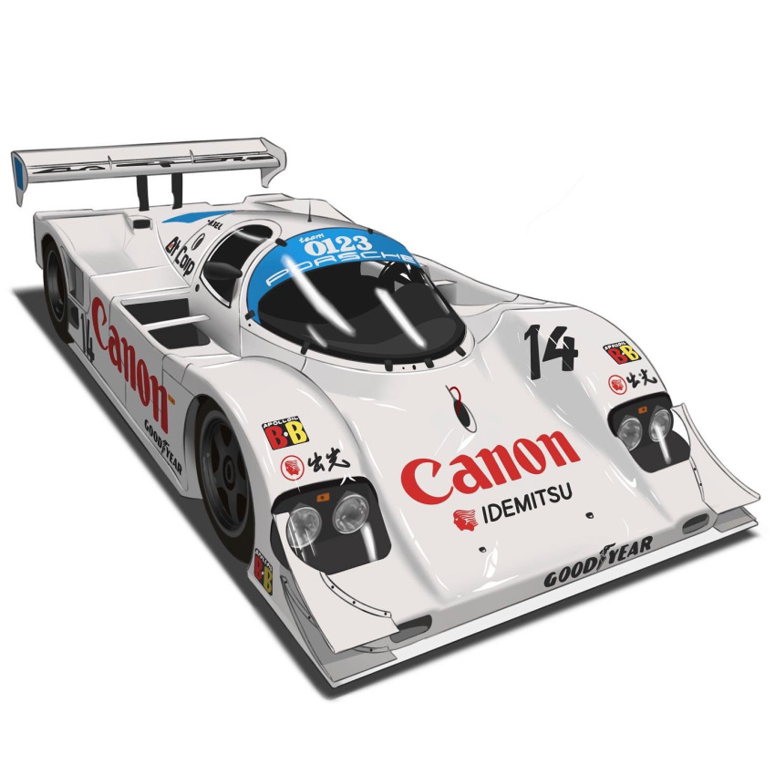 canon_(company) car highres imsa_sports_car_championship motor_vehicle no_humans porsche porsche_962 race_vehicle racecar sei_illustrations shadow vehicle_focus white_background