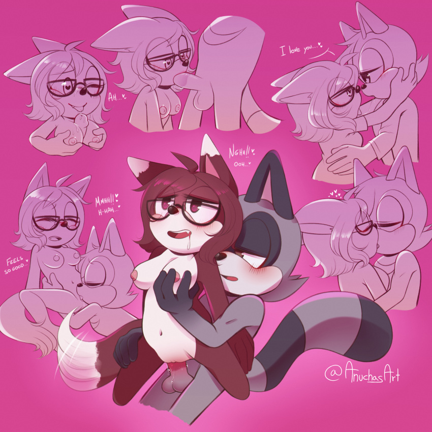 &lt;3 &lt;3_eyes absurd_res anthro anuchasart blush bodily_fluids breast_play breasts canid canine canis cum cum_on_face cunnilingus drooling duo eyewear fan_character fellatio female genital_fluids glasses hi_res huge_filesize interspecies kissing male male/female mammal medium_breasts on_bottom on_top oral passionate penile procyonid raccoon reverse_cowgirl_position romantic romantic_couple saliva sega sex sonic_the_hedgehog_(series) titfuck vaginal wolf