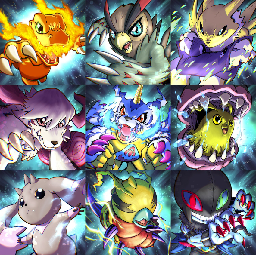 agumon agumon_(survive) animal_skin anthro bandai_namco beady_eyes breath_powers brown_body brown_feathers brown_fur carloromero claws digimon digimon_(species) digimon_survive dracmon dracmon_(survive) electricity elemental_manipulation falcomon falcomon_(survive) feathers feral fire fire_breathing fire_manipulation fur gabumon group hi_res horn kunemon kunemon_(survive) labramon labramon_(survive) lagomorph leporid lightning long_ears lopmon lopmon_(survive) male mammal rabbit segmented_body striped_body striped_fur stripes syakomon syakomon_(survive) white_body white_fur yellow_body