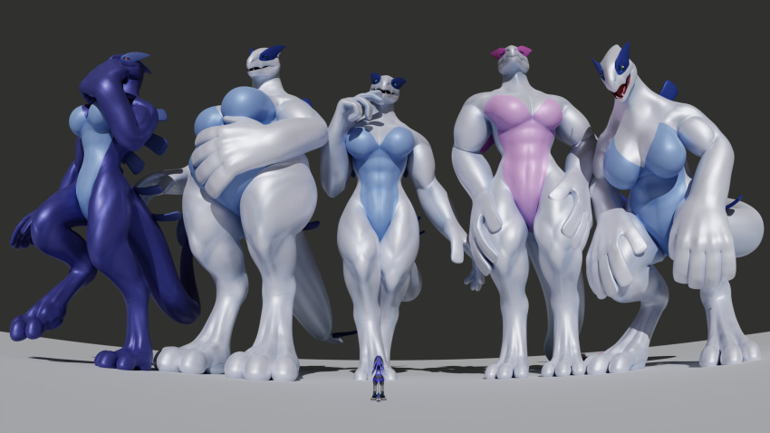 3d_(artwork) alav_(the_tao_swordsman) anthro avali big_breasts breasts chubby_female digital_media_(artwork) excited extreme_size_difference female generation_2_pokemon group hand_on_stomach hi_res kneeling legendary_pokemon looking_down_at_another looking_up_at_another looming_over lugia macro macro_female male micro micro_male muscular muscular_anthro muscular_female nintendo open_mouth pokemon pokemon_(species) shadow_lugia shadow_pokemon shiny_pokemon simple_background size_difference the_tao_swordsman thinking traediras