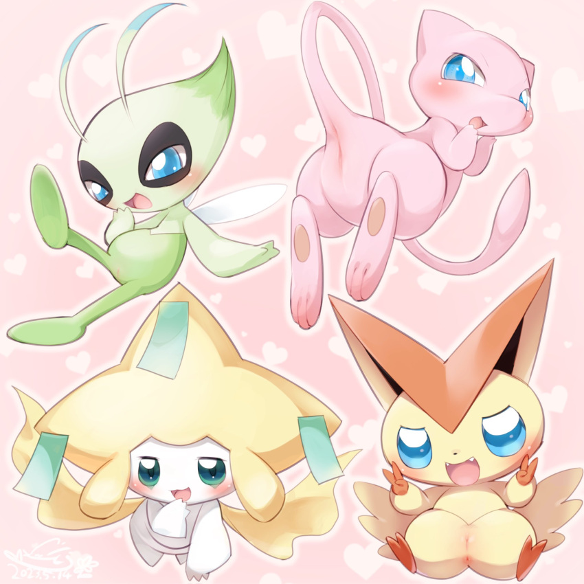 &lt;3 2023 antennae_(anatomy) anthro anus bedroom_eyes big_head blue_eyes blush butt celebi cotora cute_fangs dipstick_antennae double_v_sign eye_markings flat_chested generation_1_pokemon generation_2_pokemon generation_3_pokemon generation_5_pokemon genitals gesture green_sclera group hand_to_mouth hi_res humanoid jirachi legendary_pokemon long_tail looking_at_viewer markings mew_(pokemon) multicolored_antennae narrowed_eyes naughty_face nintendo nude open_mouth open_smile outline pink_background plantigrade pokemon pokemon_(species) presenting presenting_anus presenting_hindquarters presenting_pussy pseudo_clothing pussy raised_leg seductive simple_background smile tail tail_anus take_your_pick v_sign victini white_outline