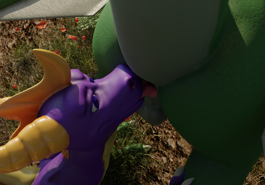 3d_(artwork) absurd_res activision ambiguous_gender anal balls butt digital_media_(artwork) dragon duo enfrair feral feral_on_feral genitals hand_on_leg hi_res huge_filesize looking_at_butt male male/ambiguous oral rimming roxaszy98 sex spyro spyro_the_dragon