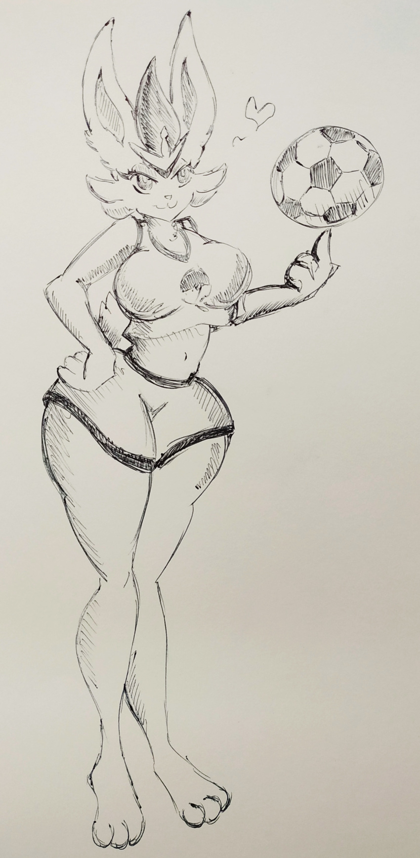 2023 3_toes 4_fingers absurd_res anthro ball big_breasts black_and_white bottomwear breasts cinderace clothing cosplay crop_top curvy_figure eyelashes feet female fingers fluffy fluffy_tail generation_8_pokemon hand_on_hip hand_on_own_hip hi_res hourglass_figure lola_bunny long_ears looney_tunes midriff monochrome nintendo pikapika212 pokemon pokemon_(species) shirt short_tail shorts sketch small_waist smile soccer_ball solo space_jam tail thick_thighs toes topwear voluptuous warner_brothers wide_hips