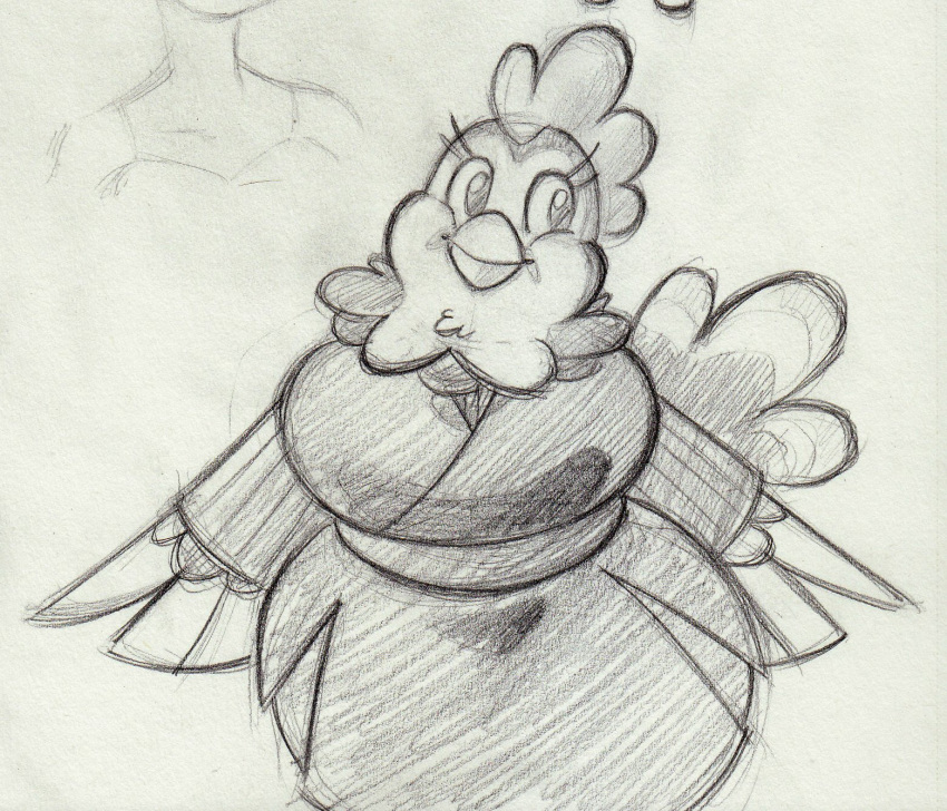 animal_crossing anthro ava_(animal_crossing) avian avian_caruncle beak big_breasts bird bottomwear breasts chicken chubby_anthro chubby_cheeks chubby_female clothing comb_(anatomy) cropped curvy_figure dress eyelashes feather_hands feathers female galliform gallus_(genus) head_crest hi_res huge_thighs looking_aside monochrome neck_tuft nintendo phasianid sketch skirt smile solo squealydealy sweater tail_feathers thick_thighs tight_clothing topwear tuft voluptuous voluptuous_anthro voluptuous_female wide_hips winged_arms wings