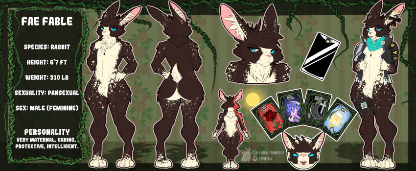 anthro big_butt butt english_text farmer girly hare hi_res invalid_tag lagomorph leporid male mammal model_sheet rabbit smile smirk solo tenkelly text thick thick_thighs