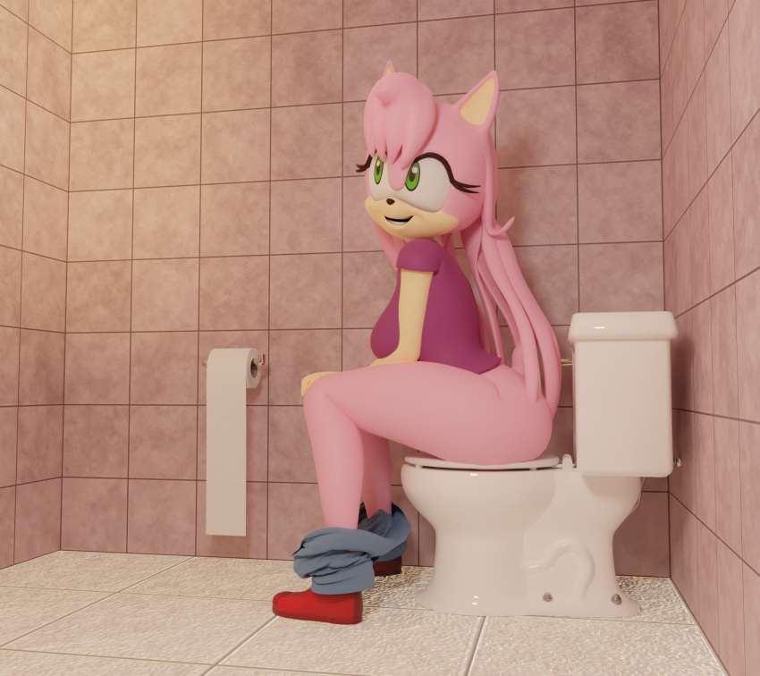 anthro bathroom bathroom-art_(artist) bottomwear bottomwear_down breasts clothed clothing eulipotyphlan fan_character feces female fur hair hedgehog hi_res mammal nude pants pants_down partially_clothed scat sega solo sonic_the_hedgehog_(series) toilet toilet_paper