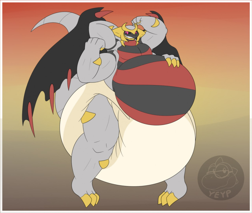 anthro diaper dragon flexing generation_4_pokemon ghost giratina legendary_pokemon male musclegut nintendo overweight pokemon pokemon_(species) solo spirit yoshi-eats-your-pie