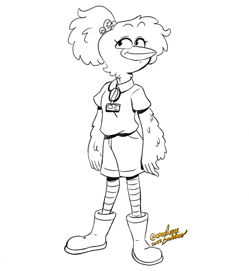 amphibia_(series) anne_boonchuy anthro avian beak bird boots clothed clothing croxovergoddess disney feathered_wings feathers female footwear hair hi_res ponytail simple_background solo teenager winged_arms wings young