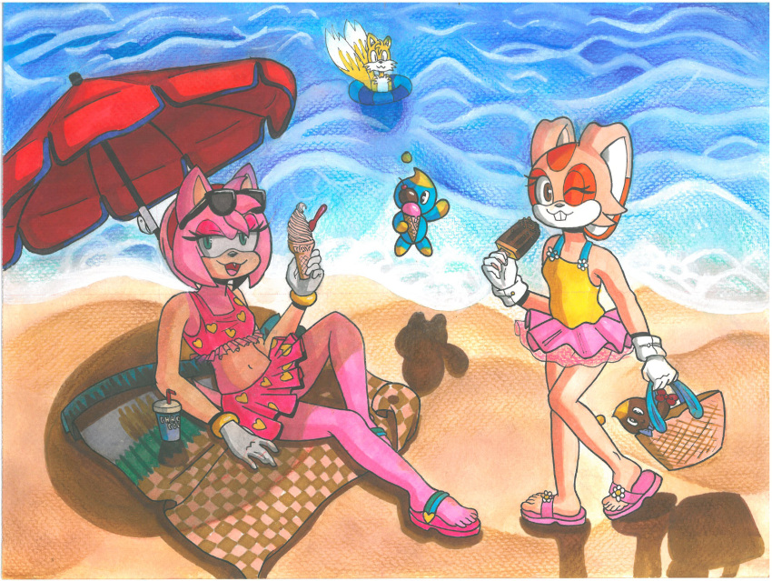 amy_rose andromorph animal_humanoid autenticovadito beach canid canine chao_(sonic) cheese_the_chao cream_the_rabbit dessert eulipotyphlan female food fox group hedgehog hi_res humanoid ice_cream intersex lagomorph leporid male mammal mammal_humanoid miles_prower rabbit seaside sega sonic_the_hedgehog_(series)