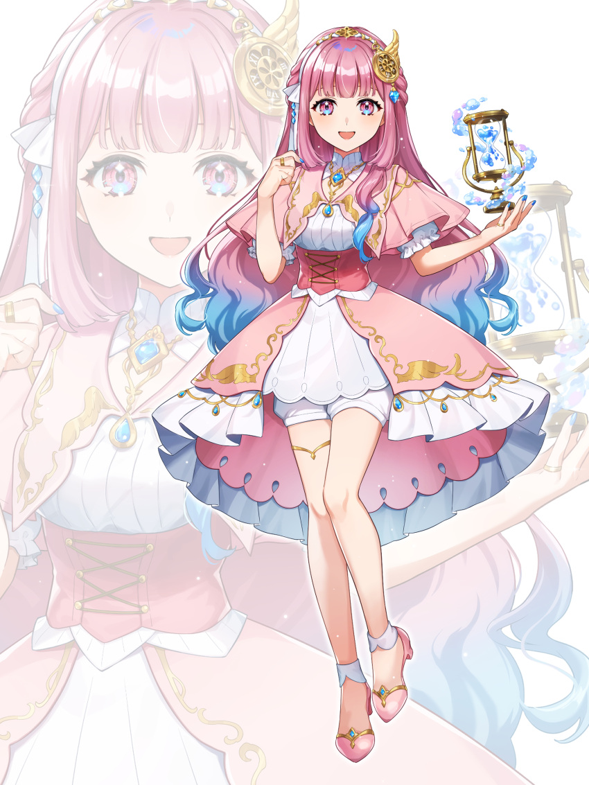 1girl absurdres blue_eyes blue_hair blue_nails commentary_request floating full_body gradient_hair highres iriam long_hair looking_at_viewer multicolored_hair open_mouth pink_corset pink_eyes pink_footwear pink_hair shinishi_chiho shoes solo tokiwa_yuki two-tone_eyes two-tone_hair virtual_youtuber zoom_layer