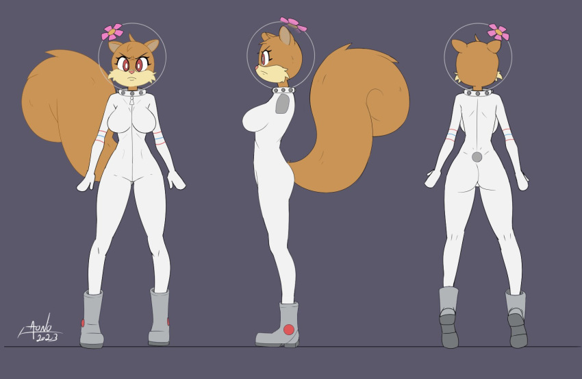 angry anthro aonoexorcist100 big_tail boots breasts brown_body brown_fur butt clothing female flower footwear fur hi_res model_sheet nickelodeon plant sandy_cheeks solo spongebob_squarepants tail tight_clothing