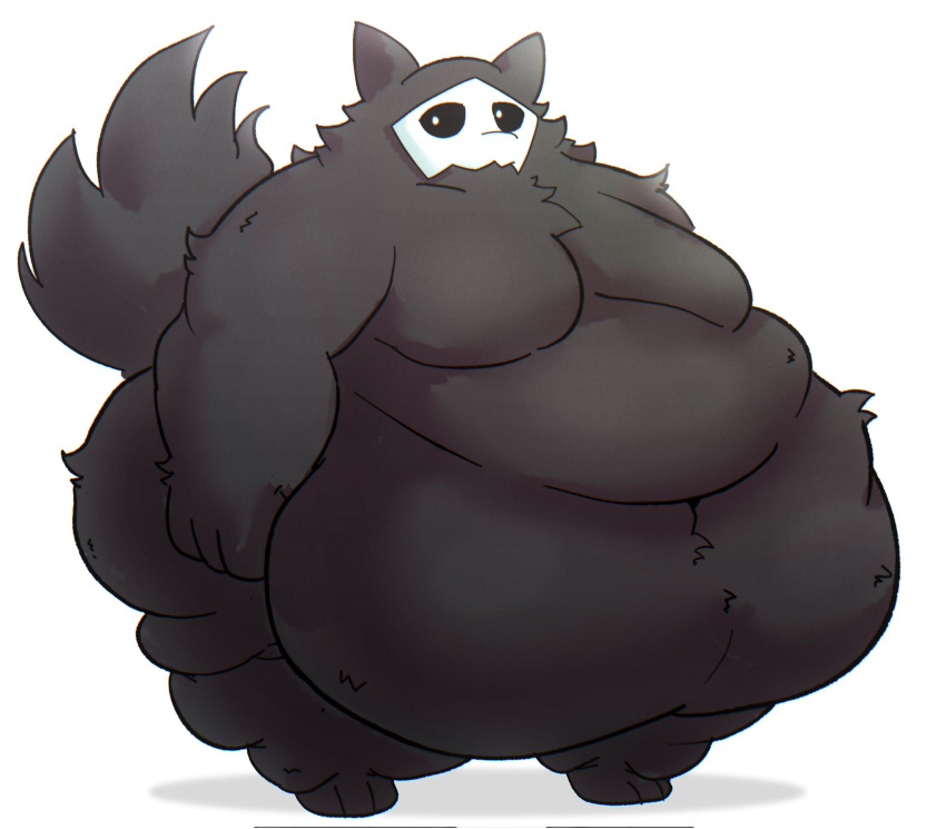 2022 anthro belly big_belly biped canid canine changed_(video_game) digital_media_(artwork) floofymeister fur hi_res male mammal moobs morbidly_obese morbidly_obese_anthro navel nude obese obese_anthro overweight overweight_anthro overweight_male puro_(changed) simple_background solo thick_thighs wide_hips