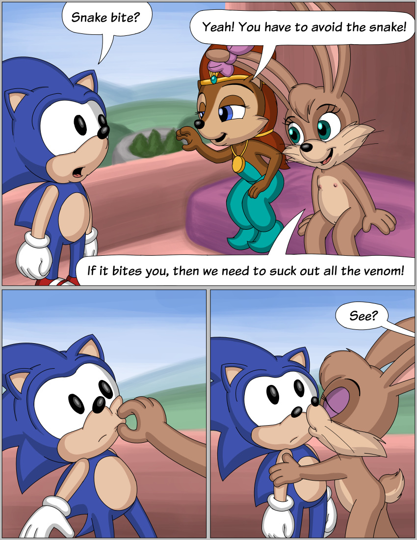 absurd_res anthro archie_comics bed bedroom comic crown eulipotyphlan furniture ground_squirrel headgear hedgehog hi_res lagomorph leporid mammal nipples omatic rabbit rodent royalty sciurid sega sonic_the_hedgehog_(archie) sonic_the_hedgehog_(comics) sonic_the_hedgehog_(series) tiara whoreomatic young