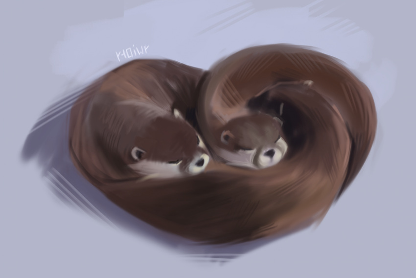 2023 black_nose brown_body brown_fur cuddling duo eyes_closed feral fur hi_res koiren mammal mustelid otter simple_background sleeping watermark