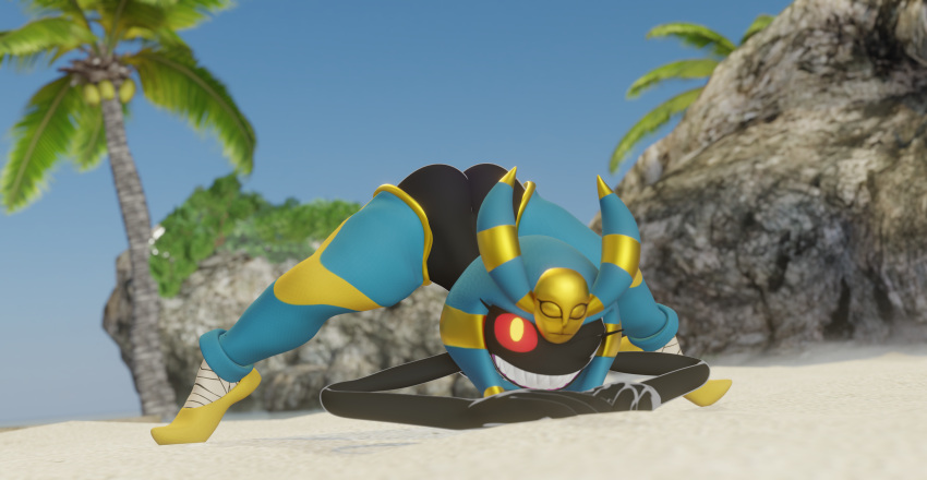 absurd_res anthro beach female hi_res humanoid jack-o'_pose lorded meme_pose nintendo plant pokemon pokemon_(species) pose sand seaside solo tree