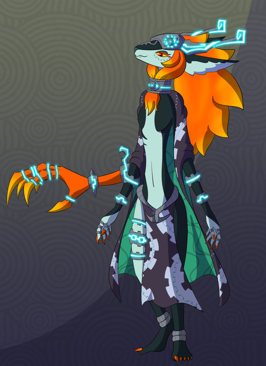 absurd_res anthro female fused_shadow hair hair_hand hi_res humanoid jewelry mammal midna nintendo orange_hair partlysmith slim solo tall tears_of_the_kingdom the_legend_of_zelda twili twilight_princess zonai zonai_clothing