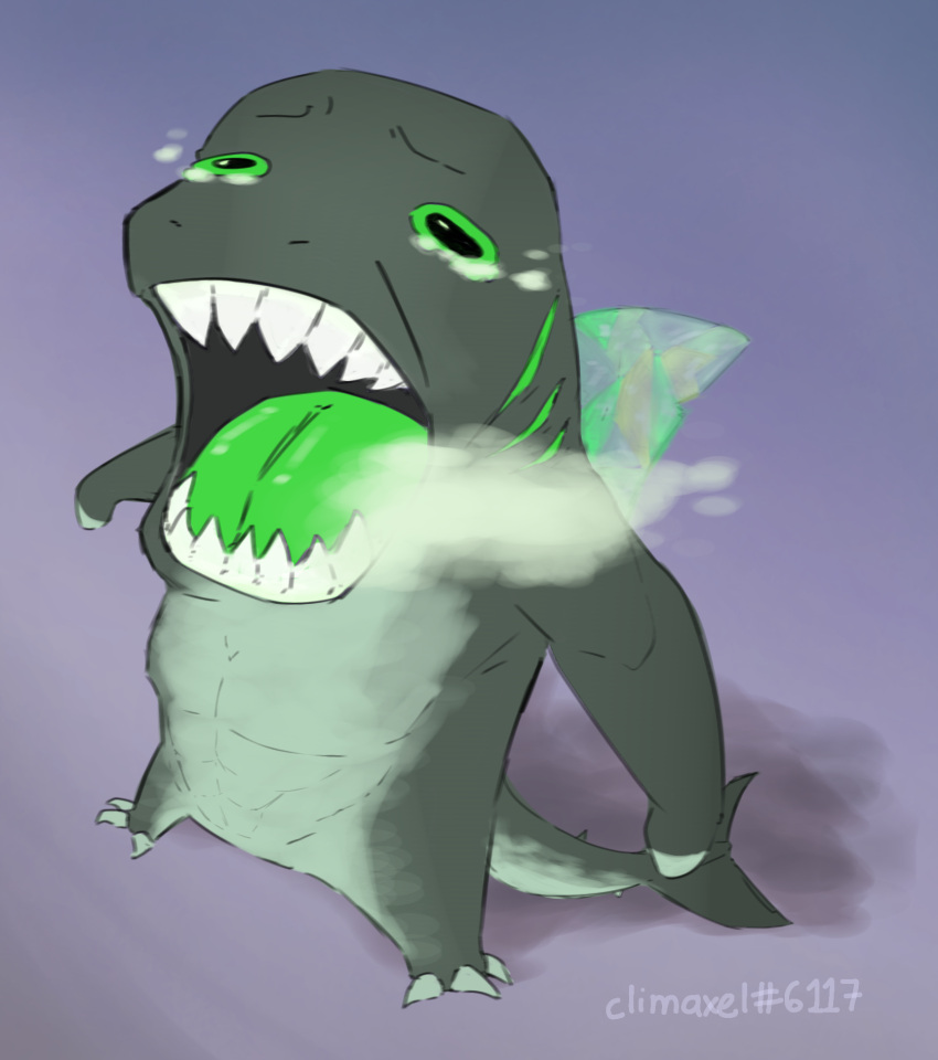 anthro climaxel coal_(axlproto) crying_chopper crystal fish green_eyes green_fin green_insides grey_body hi_res humor male marine meme meme_face meme_pose one_piece shark solo