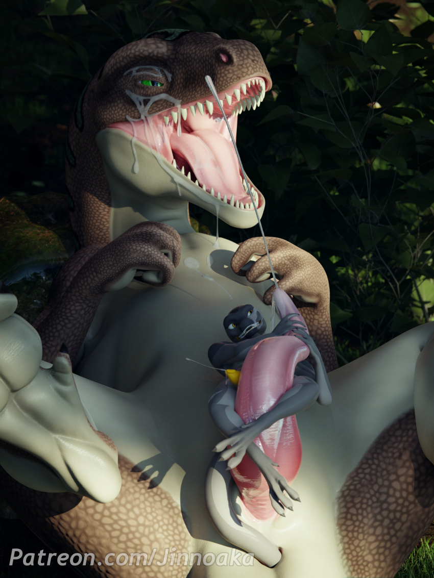 3d_(artwork) absurd_res anal anal_penetration anthro bodily_fluids cum cum_drip cum_on_face cumshot detailed_background digital_media_(artwork) dinosaur dripping duo ejaculation embrace erection feral genital_fluids genitals hi_res hug interceptor jinnoaka kobold larger_male lying male male/male on_back open_mouth penetration penis penis_hug reptile scalie size_difference smaller_male smile tail tail_penetration tapering_penis teeth theropod tongue whiteperson
