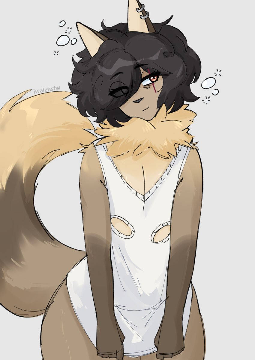 absurd_res anthro bubble clothing drunk drunk_bubble fur girly hair hi_res hyena male mammal messy_hair neck_tuft piercing qiwaiz scar shirt solo substance_intoxication tail tex_(maxiscutetbh) tired topwear tuft undershirt wide_hips