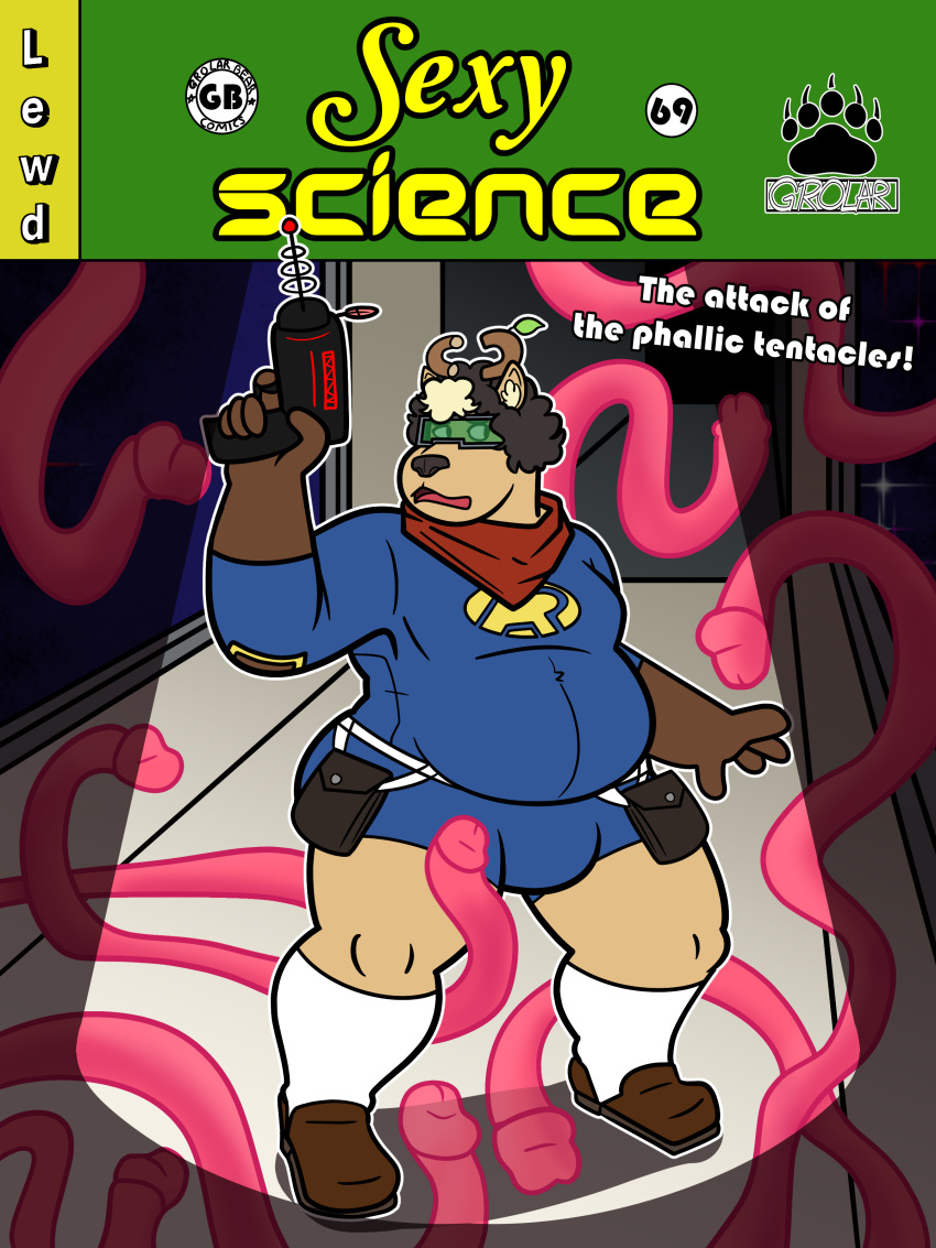 absurd_res alien anthro cover cover_art cover_page deer genitals grolarbearsins hi_res imminent_sex laser_gun male mammal parody penis ranged_weapon solo space spacecraft tentacle_monster tentacles vehicle weapon