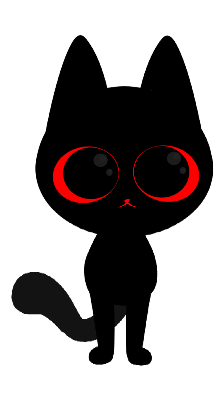 ambiguous_gender big_eyes black_body domestic_cat felid feline felis gooblie_2 hi_res looking_at_viewer mammal red_mouth red_sclera silly simple_background solo tail toony white_background