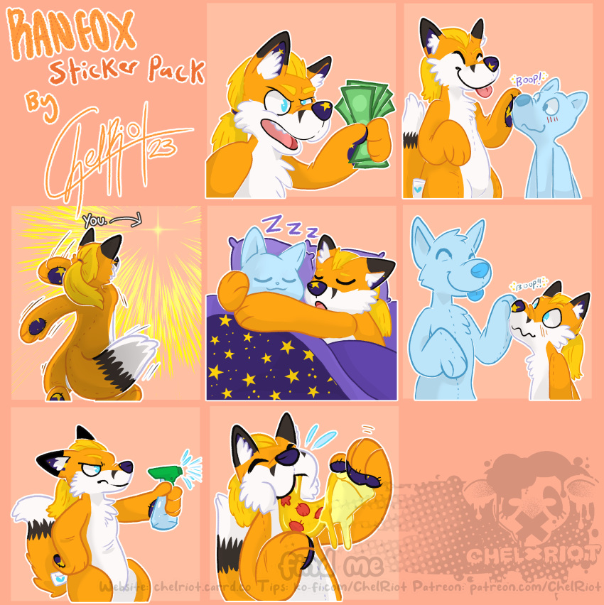 2023 animate_inanimate anthro canid canine cawbaret digital_drawing_(artwork) digital_media_(artwork) dipstick_tail fox hi_res living_plushie mammal markings orange_background outline plushie ranfox red_fox shaded simple_background sticker_pack stickers tail tail_markings telegram_sticker text url watermark white_outline