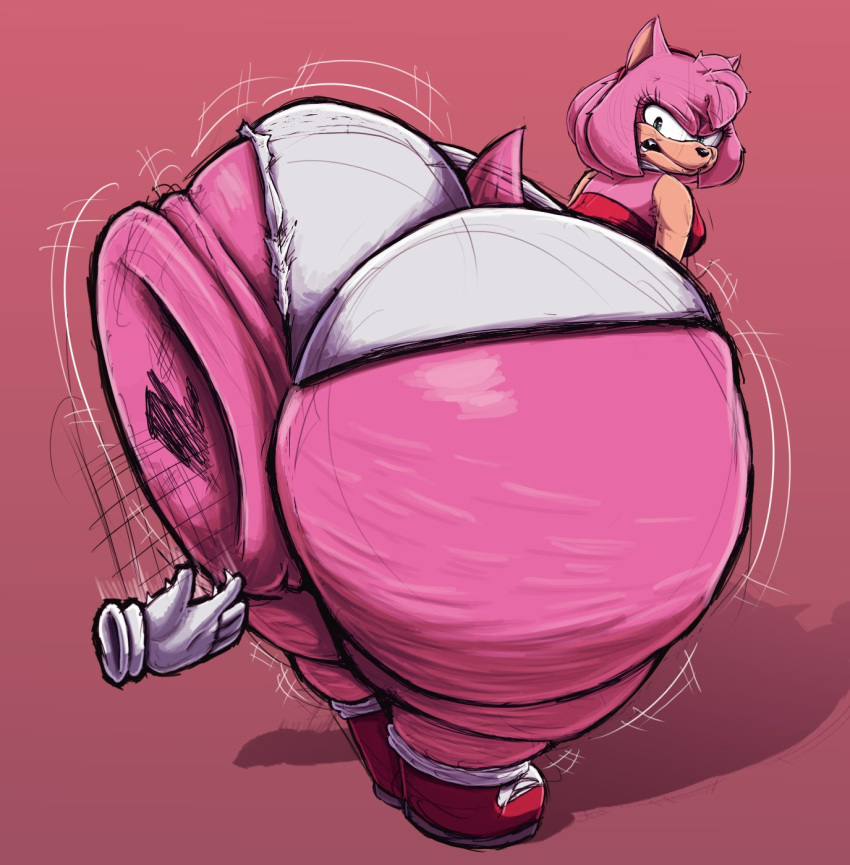 accessory amy_rose angry anthro big_butt boots butt butt_slap cellulite clothing dress eulipotyphlan female footwear fur gloves green_eyes hair_accessory hairclip handwear hedgehog hi_res huge_butt hyper hyper_butt looking_back mammal panties pink_body pink_fur ripples sega slap solo sonic_the_hedgehog_(series) tascom underwear