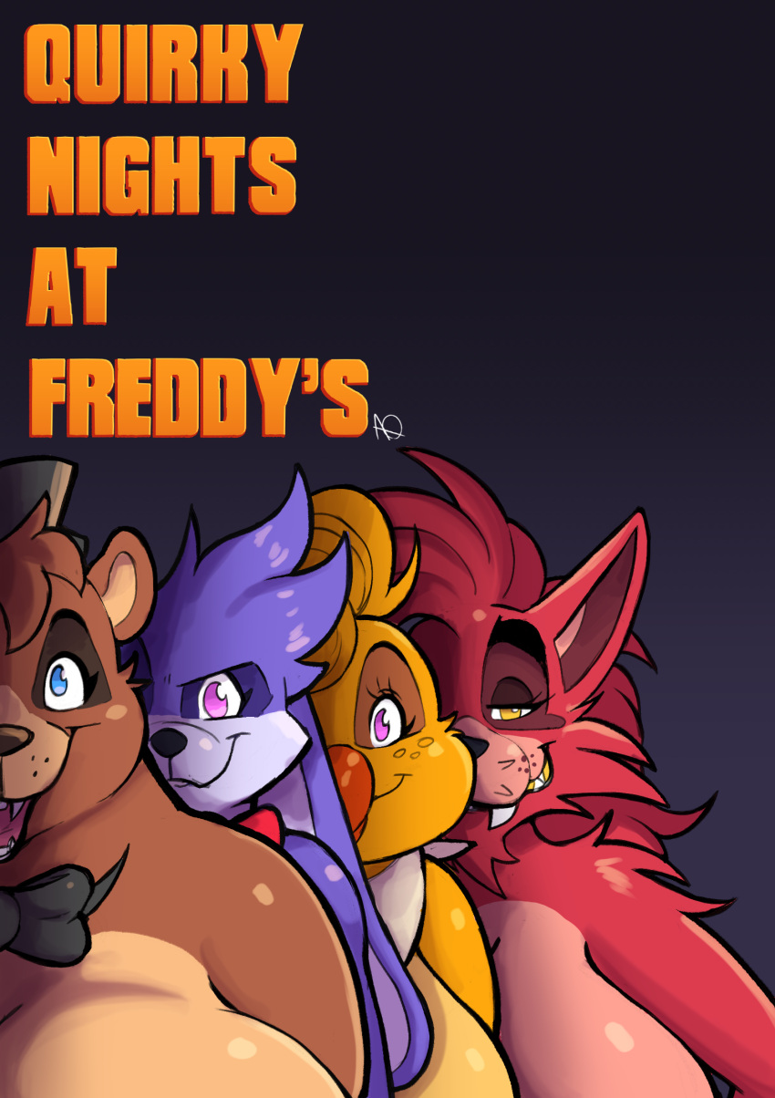 alfa_quinto_(artist) alfa_quinto_(character) anthro avian bear big_breasts bird bonnie_(fnaf) breasts canid canine canis chica_(fnaf) chicken chubby_female digital_drawing_(artwork) digital_media_(artwork) english_text female five_nights_at_freddy's fox foxy_(fnaf) freddy_(fnaf) galliform gallus_(genus) group hi_res huge_breasts lagomorph leporid mammal phasianid rabbit scott_cawthon scottgames slightly_chubby solo text title_screen