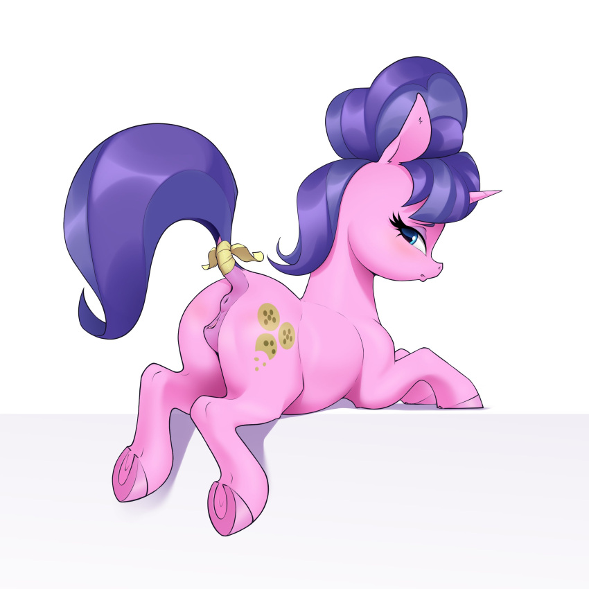 absurd_res accessory anatomically_correct anatomically_correct_anus anatomically_correct_genitalia anatomically_correct_pussy animal_genitalia animal_pussy anus aquaticvibes blue_eyes butt clitoris cookie_crumbles_(mlp) cutie_mark digital_media_(artwork) dock ear_tuft equid equine equine_anus equine_genitalia equine_pussy eyelashes female feral friendship_is_magic furgonomics genitals hair hasbro hi_res hooves horn mammal mane mature_female mature_feral my_little_pony pink_anus pink_body pink_hooves pink_pussy puffy_anus purple_hair purple_mane purple_tail pussy raised_tail ribbons solo tail tail_accessory tail_ribbon tuft underhoof unicorn