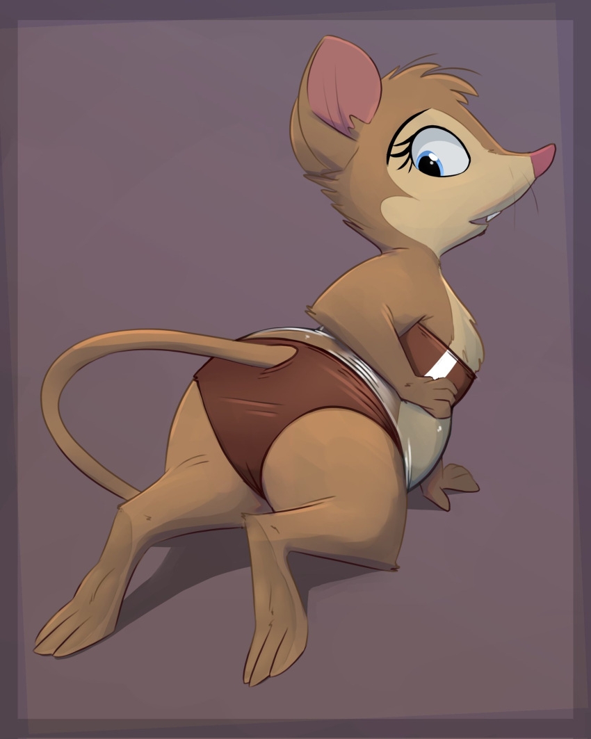 anthro anus blue_eyes brown_body brown_fur butt camel_toe clothing don_bluth eyelashes featureless_chest feet female fur genital_outline genitals gris_swimsuit hi_res honeymono looking_back mammal meme meme_clothing mouse mrs._brisby murid murine one-piece_swimsuit pregnant pussy_outline rear_view rodent semi-anthro soles solo swimwear the_secret_of_nimh toes translucent translucent_clothing translucent_swimwear whiskers