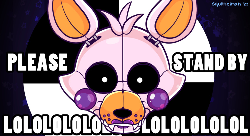 ambiguous_gender animatronic anthro areola bared_teeth black_areola canid canine canis cheek_spots cheek_tuft digital_media_(artwork) english_text eyebrows eyelashes facial_tuft female five_nights_at_freddy's five_nights_at_freddy's_world fox glistening hair head_tuft hi_res lips lipstick lolbit_(fnaf) looking_at_viewer machine makeup male mammal metal orange_inner_ear orange_muzzle pupils purple_cheeks purple_lips purple_lipstick robot robotics scottgames sharp_teeth sister_location smile solo squirrelman star star_pattern teeth text tuft two_tone_face whisker_spots white_body white_pupils