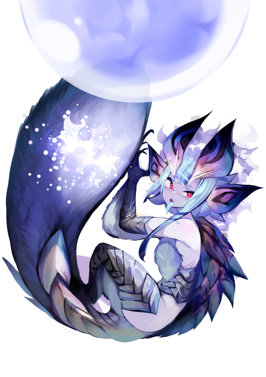 &lt;3 &lt;3_eyes absurd_res animal_humanoid big_breasts blue_body blue_hair breasts bubble capcom claws covered_breasts female fur hair hi_res humanoid leviathan_(mh) mizutsune monster_hunter multicolored_body multicolored_scales pupils red_eyes scales scalie skysakura solo tail violet_mizutsune white_body white_hair wide_hips yellow_pupils