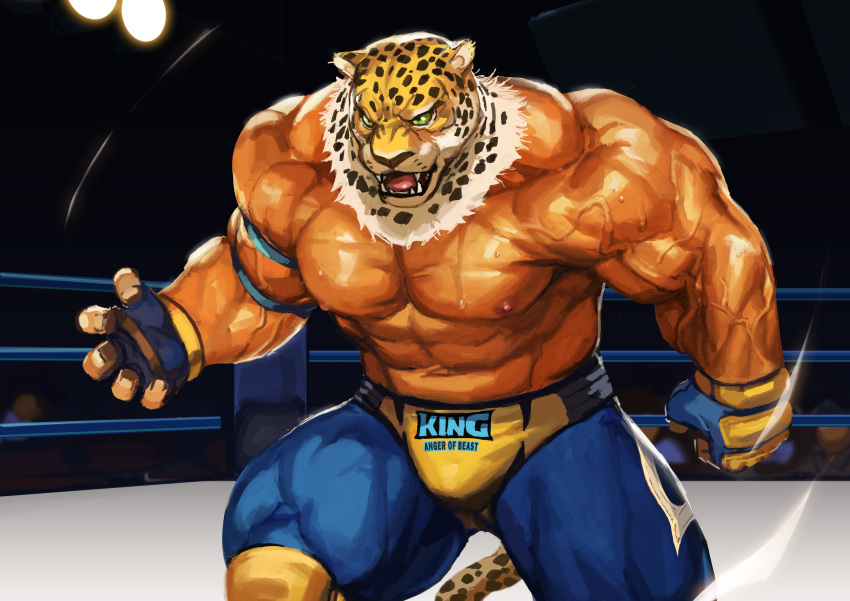 abs absurd_res animal_head biceps big_muscles bodily_fluids bulge felid fighting_ring for_a_head hi_res huge_muscles human jaguar male mammal muscular muscular_male pantherine pecs solo sweat tekken traver009 vein veiny_muscles wrestler wrestling