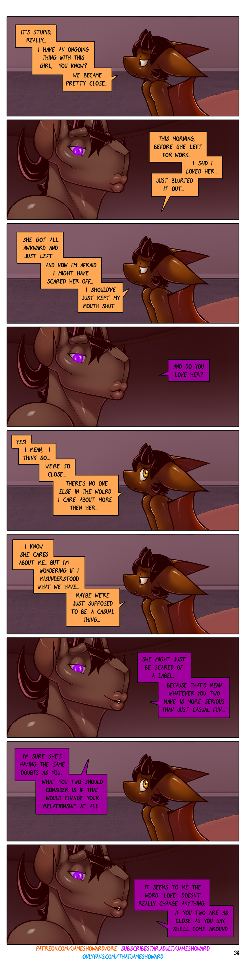 aamon_(james_howard) absurd_res anthro bat comic demon dialogue duo female hi_res james_howard male mammal onlyfans patreon subscribestar tina's_mom_(james_howard)