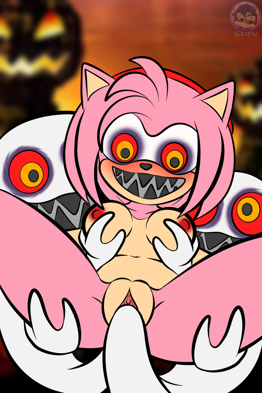 2:3 absurd_res accessory amy_rose anal anal_penetration anthro bodily_fluids boo_(sonic) breast_grab breasts corruption disembodied_hand double_penetration eulipotyphlan female fur genital_fluids ghost ghost_hands ghost_sex ghost_tail green_eyes group hair hair_accessory hand_on_breast hedgehog hi_res looking_down male male/female mammal nipples open_mouth penetration pink_body pink_fur pink_hair possession red_eyes sega sharp_teeth sirjzau sonic_the_hedgehog_(series) spirit spread_legs spreading teeth tongue trio vaginal vaginal_penetration