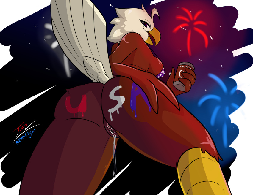 accipitrid accipitriform american_eagle anthro avian bikini bird clothing eagle female fireworks hi_res prate-dragon solo swimwear