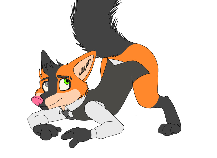 anthro bent_over canid canine clothed clothing fox henry_(zorrojerry) heterochromia hi_res jack-o'_pose male mammal partially_clothed pose simple_background solo zorrojerry