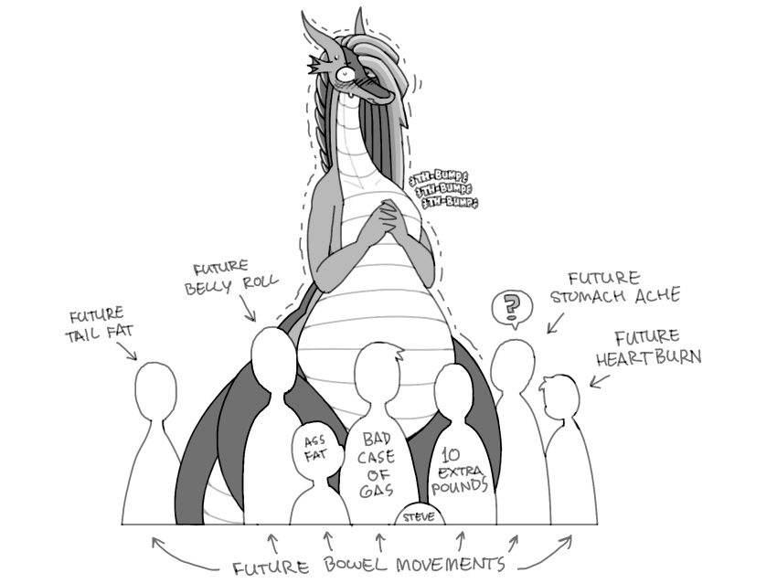 ambiguous_gender anthro ashe_(shyguy9) belly bodily_fluids constricted_pupils crowd dragon english_text female fin group hair hi_res human imminent_oral_vore imminent_vore larger_anthro larger_female long_hair long_neck mammal motion_lines nervous pupils semi-anthro shaking shyguy9 silhouette size_difference small_pupils smaller_ambiguous smaller_human sweat text thick_thighs trembling undercut wide_hips